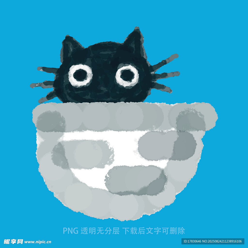 黑猫躲在花纹容器中