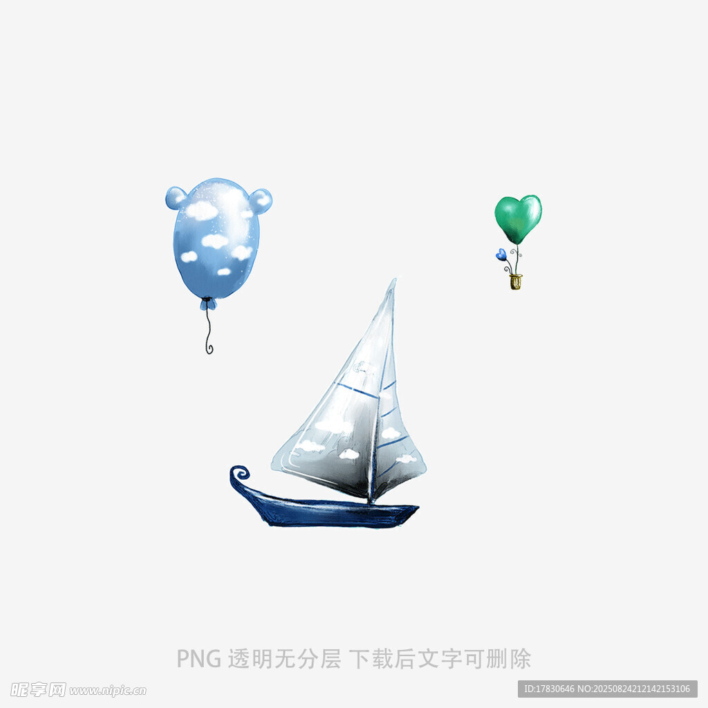 帆船与气球的梦幻场景