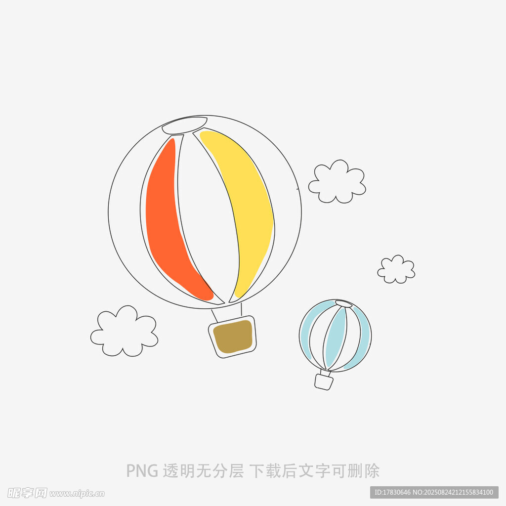 彩色热气球与云朵插画