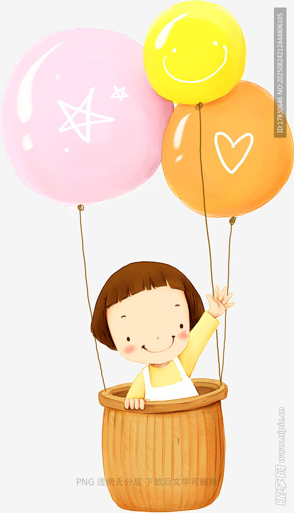 乘篮飘飞的可爱小孩