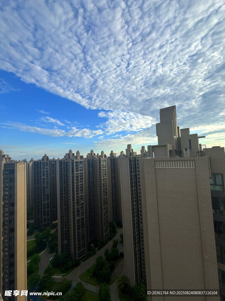 城市高楼与蓝天白云景观