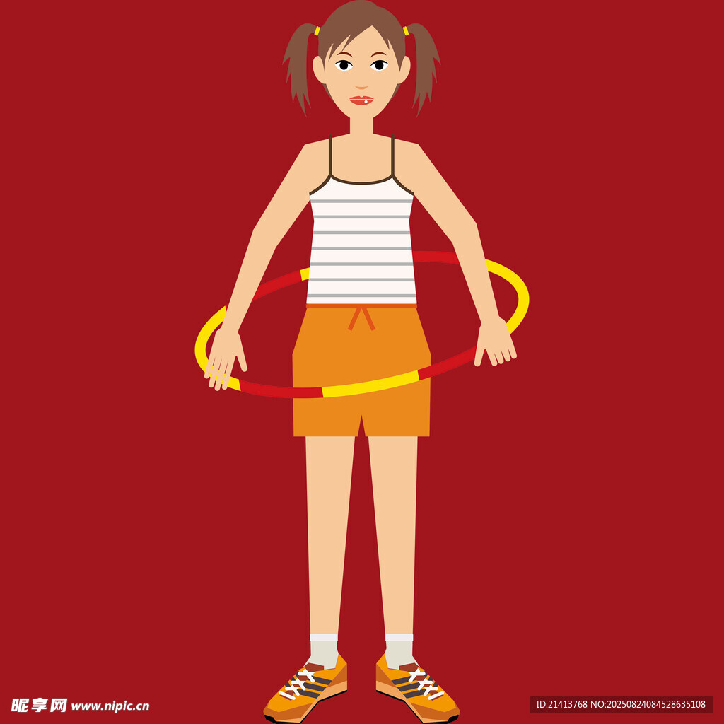 女孩手持呼啦圈准备运动