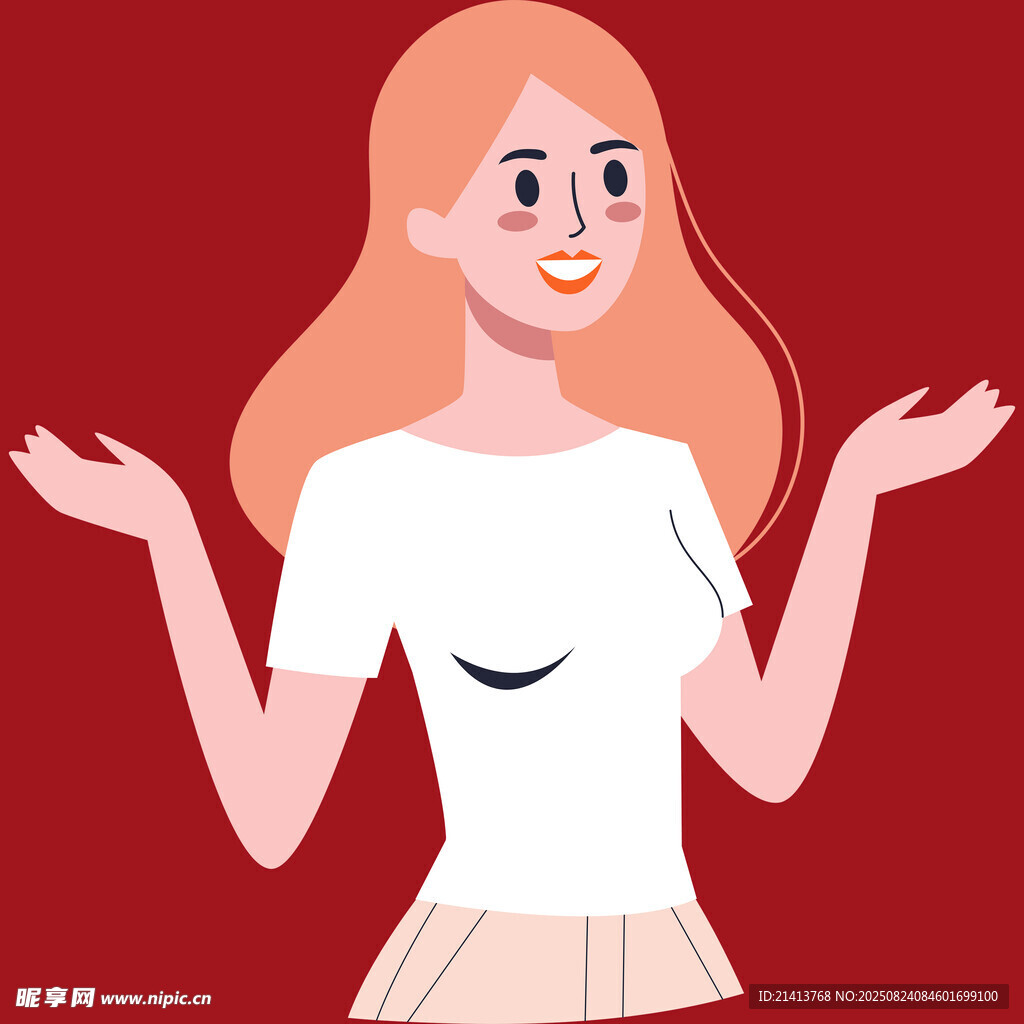 微笑摊手的时尚女性