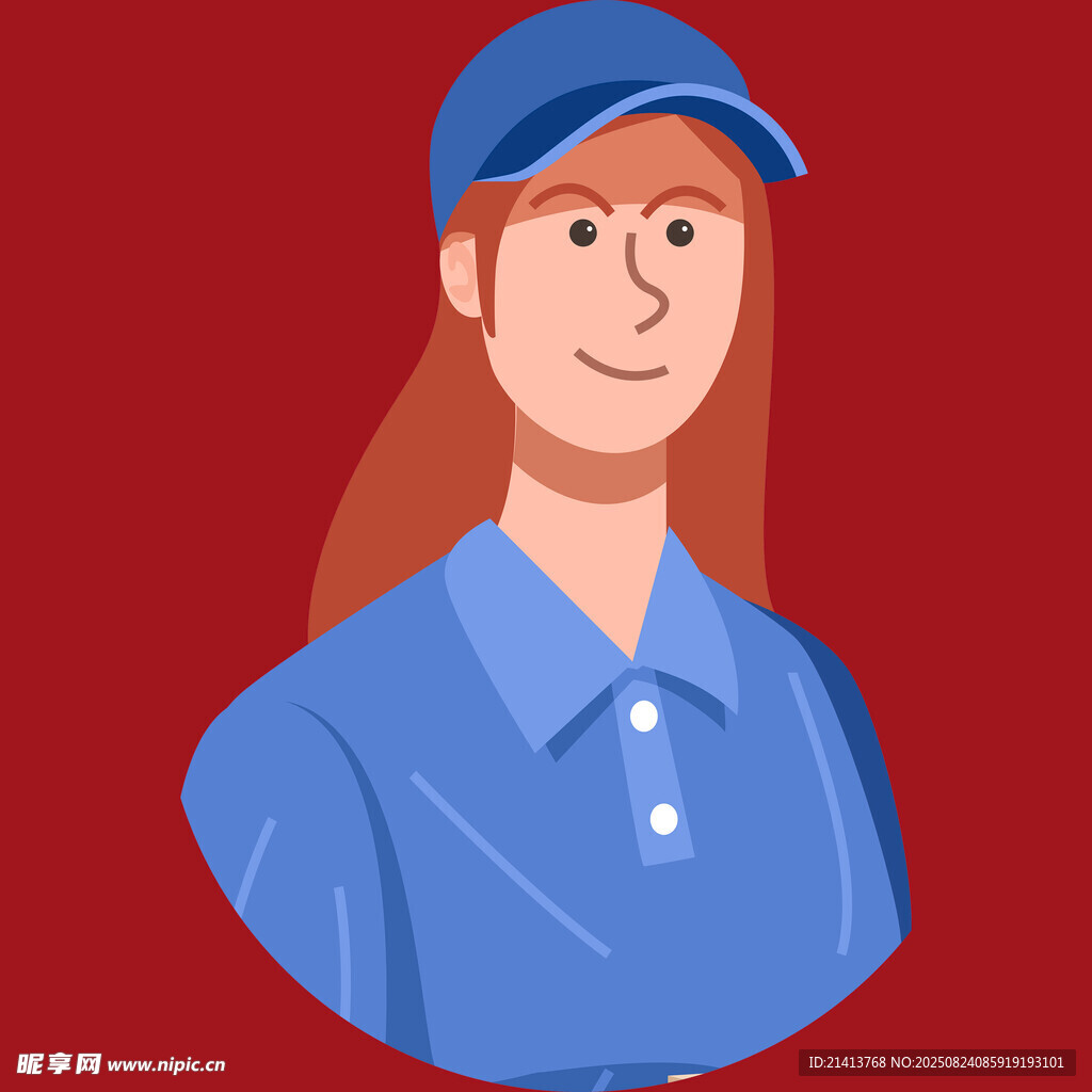 蓝色工装女工人头像