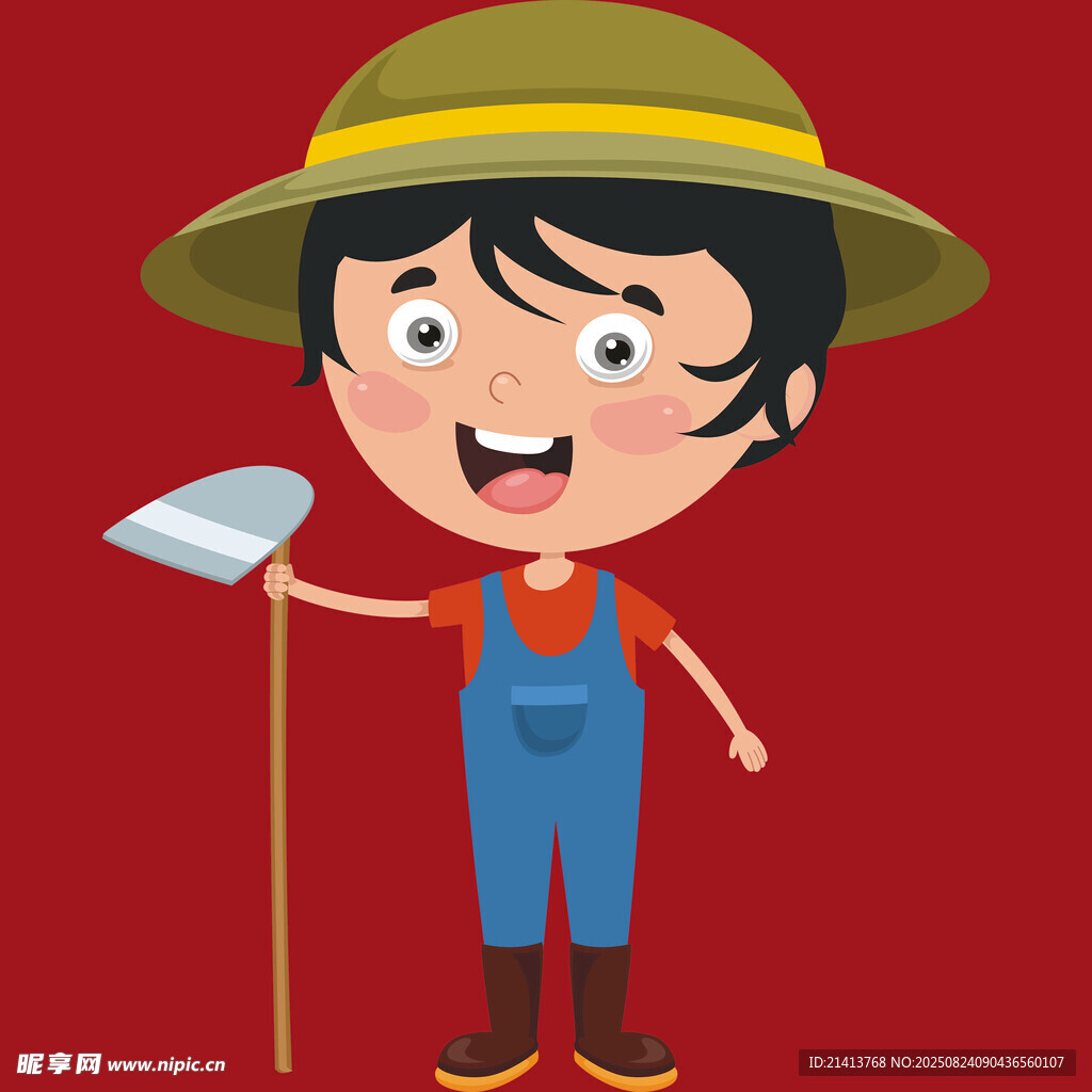 手持锄头的可爱小农夫