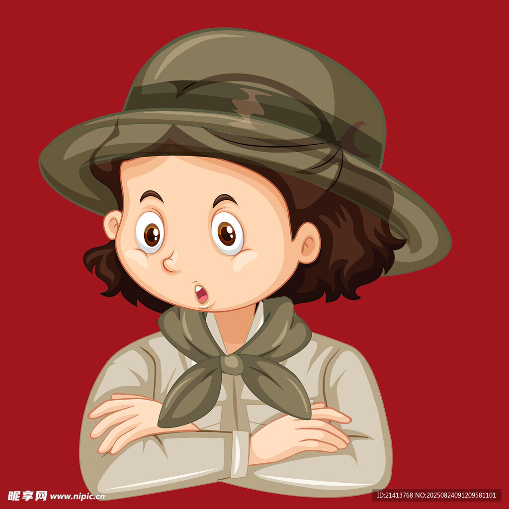 戴帽女童 双臂交叉姿态