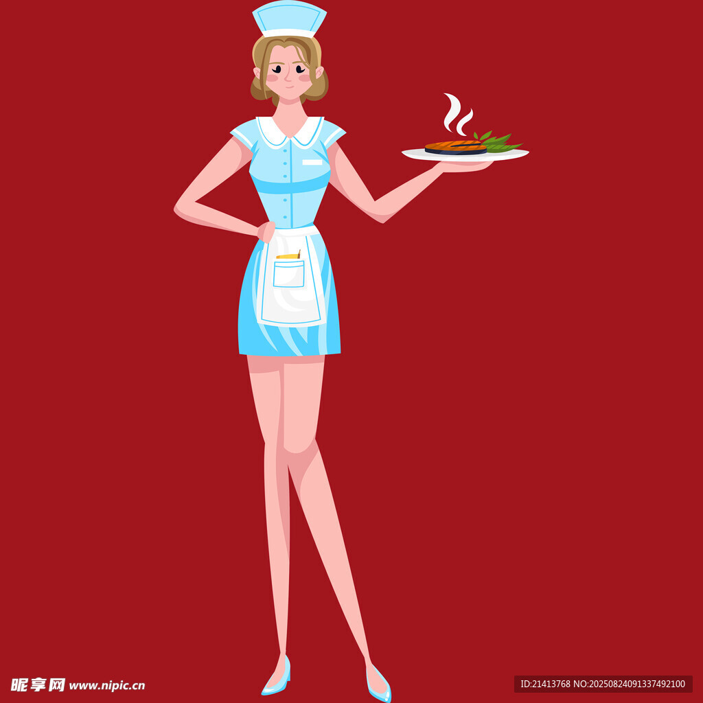 优雅女服务员端盘展示