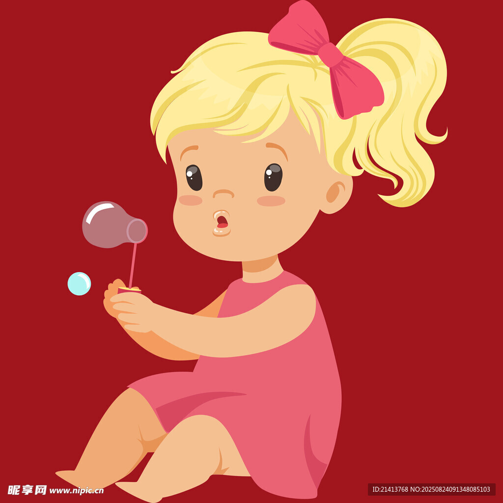 小女孩专注吹泡泡