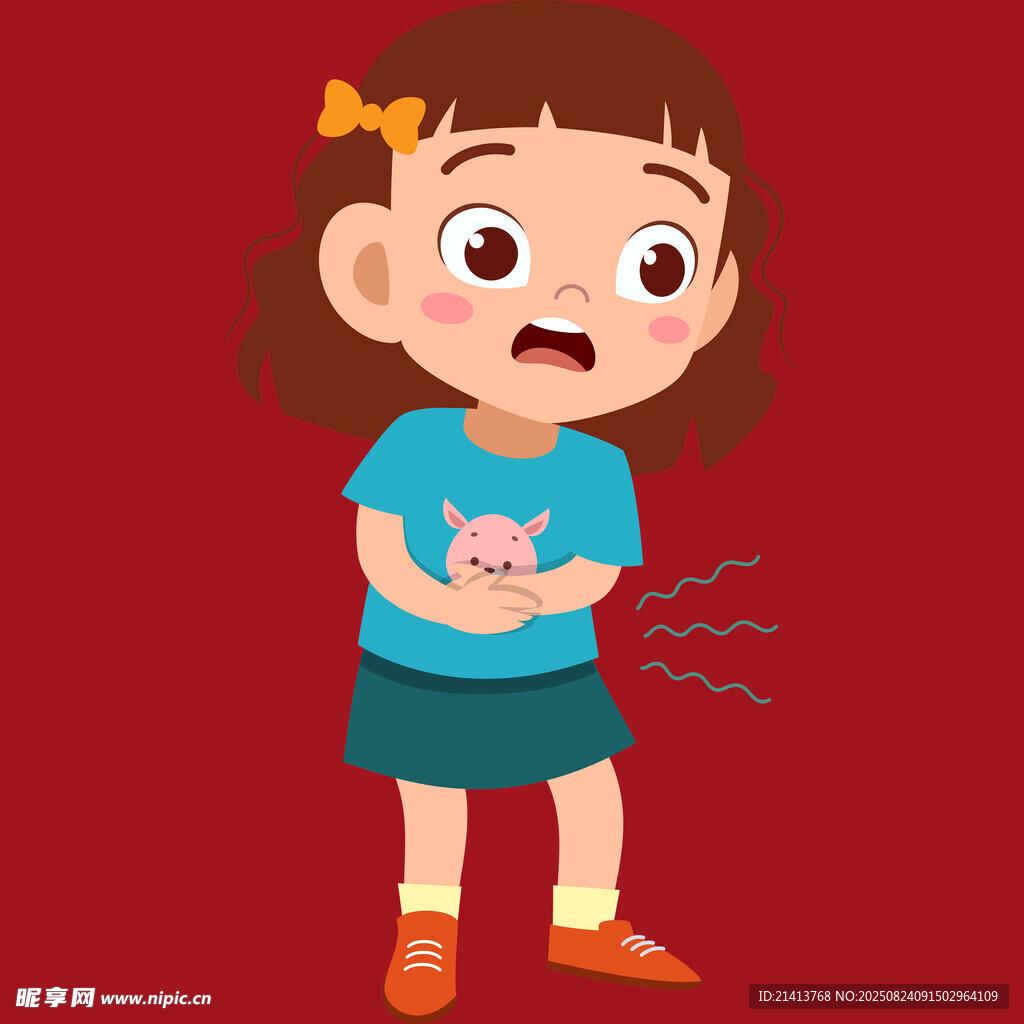 小女孩捂着肚子表情痛苦