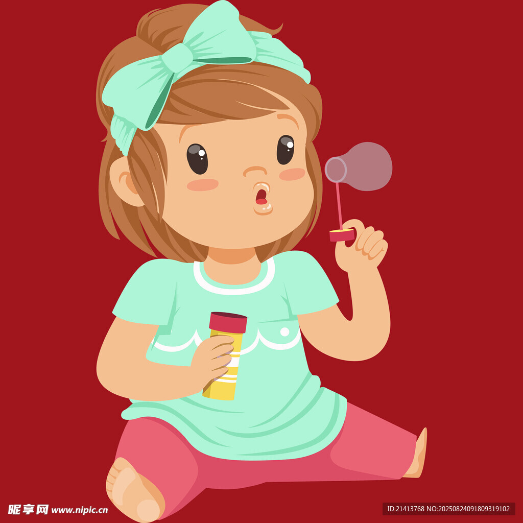 吹泡泡的可爱小女孩