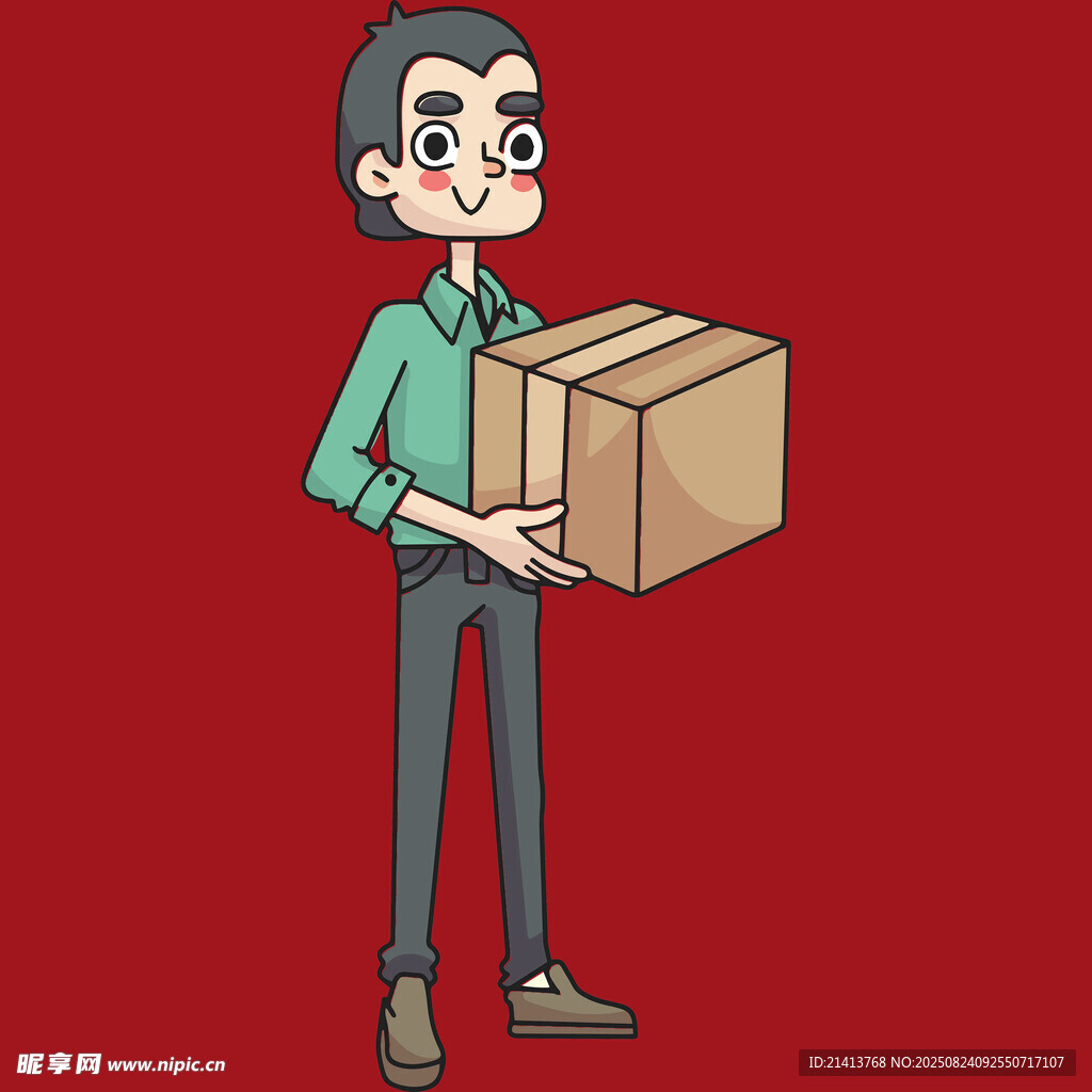 男子手持纸箱卡通形象