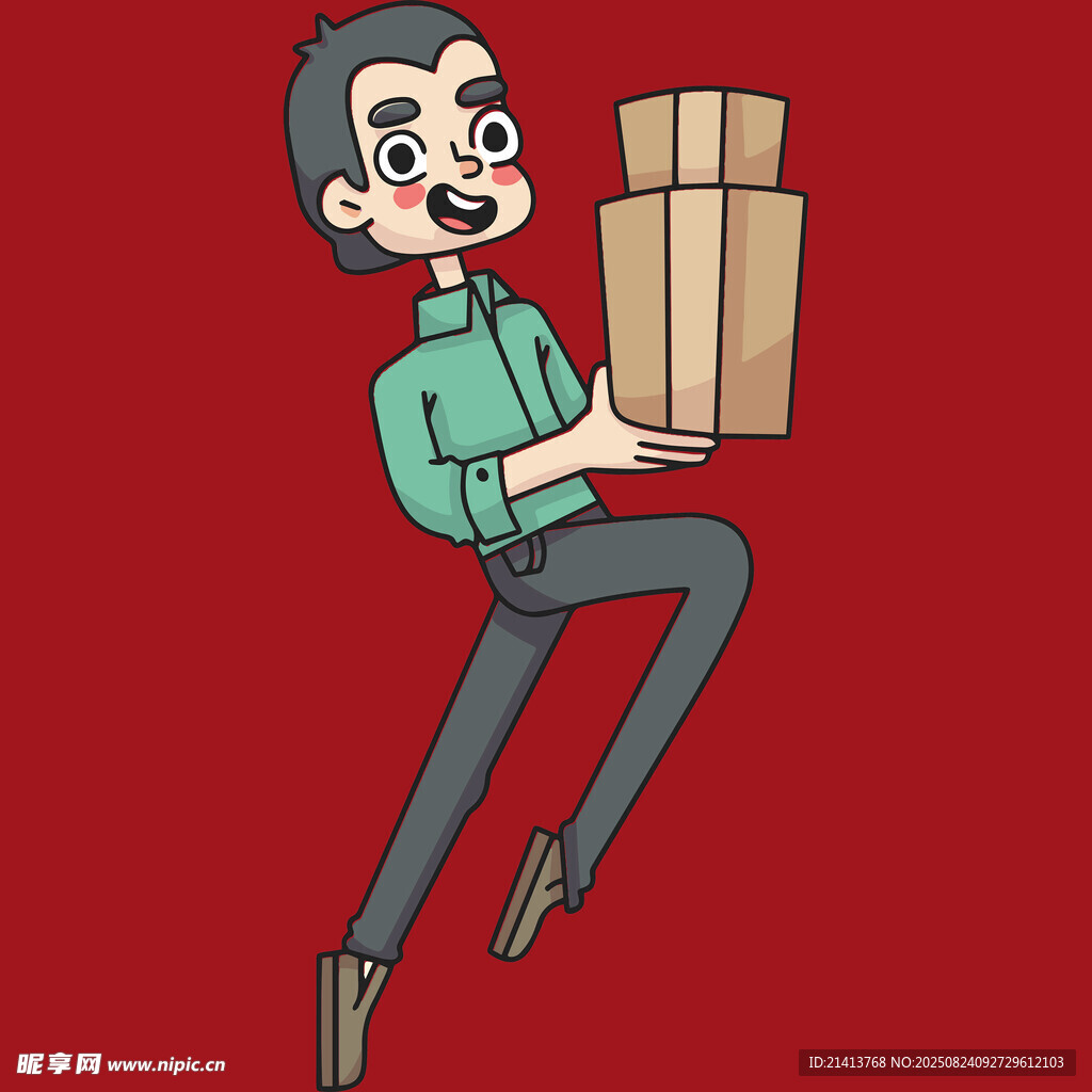 男子开心搬运多摞箱子