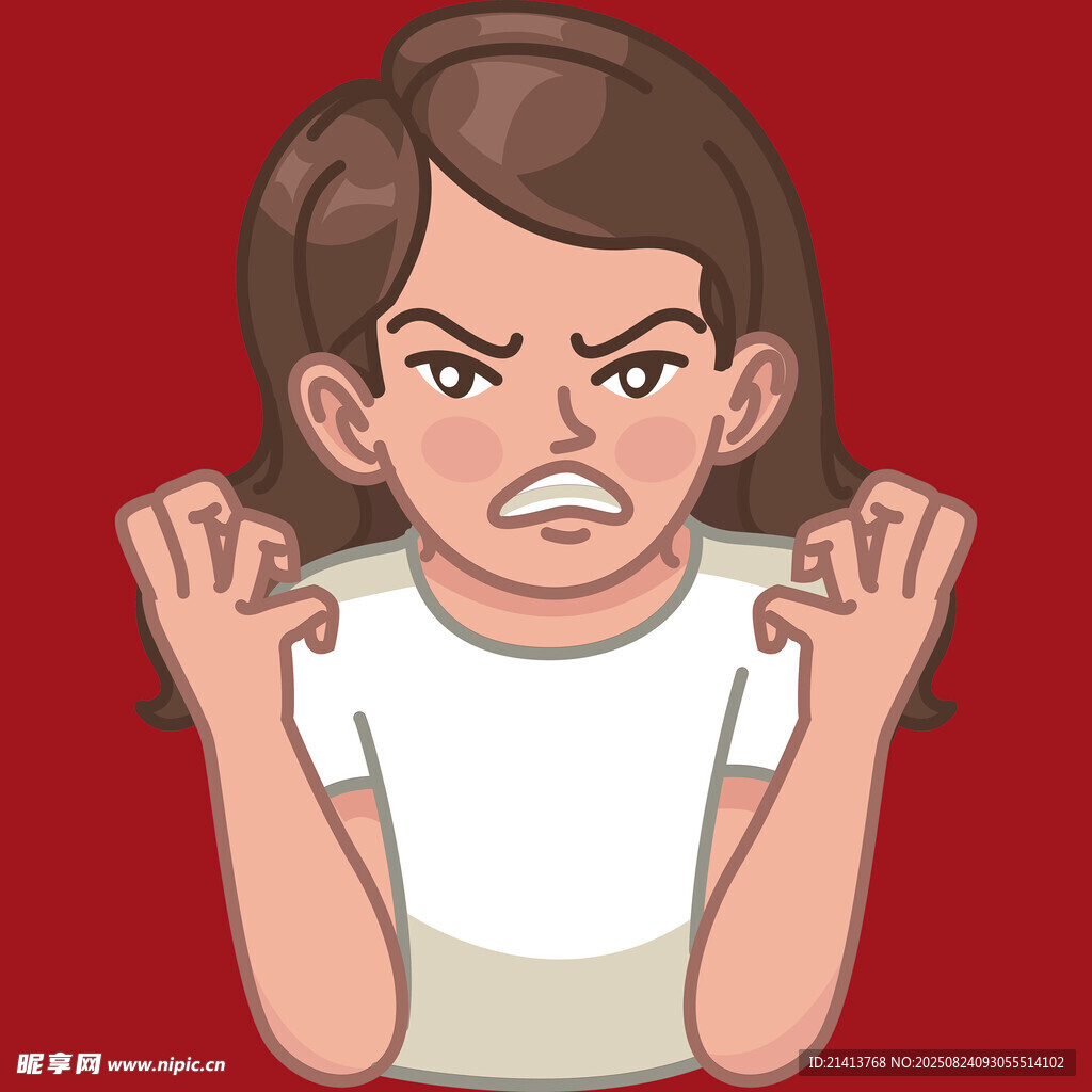 愤怒女孩做搞怪手势