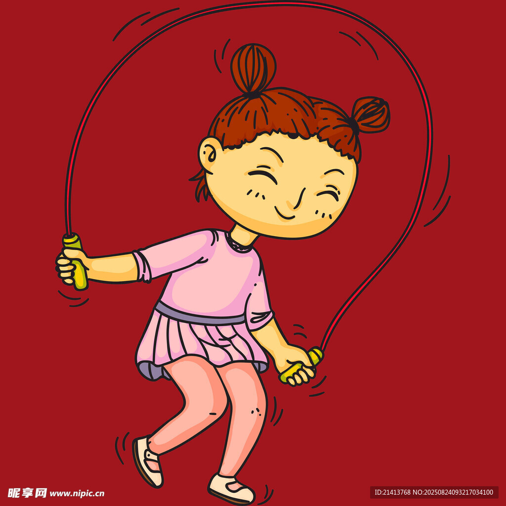 小女孩欢快跳绳瞬间