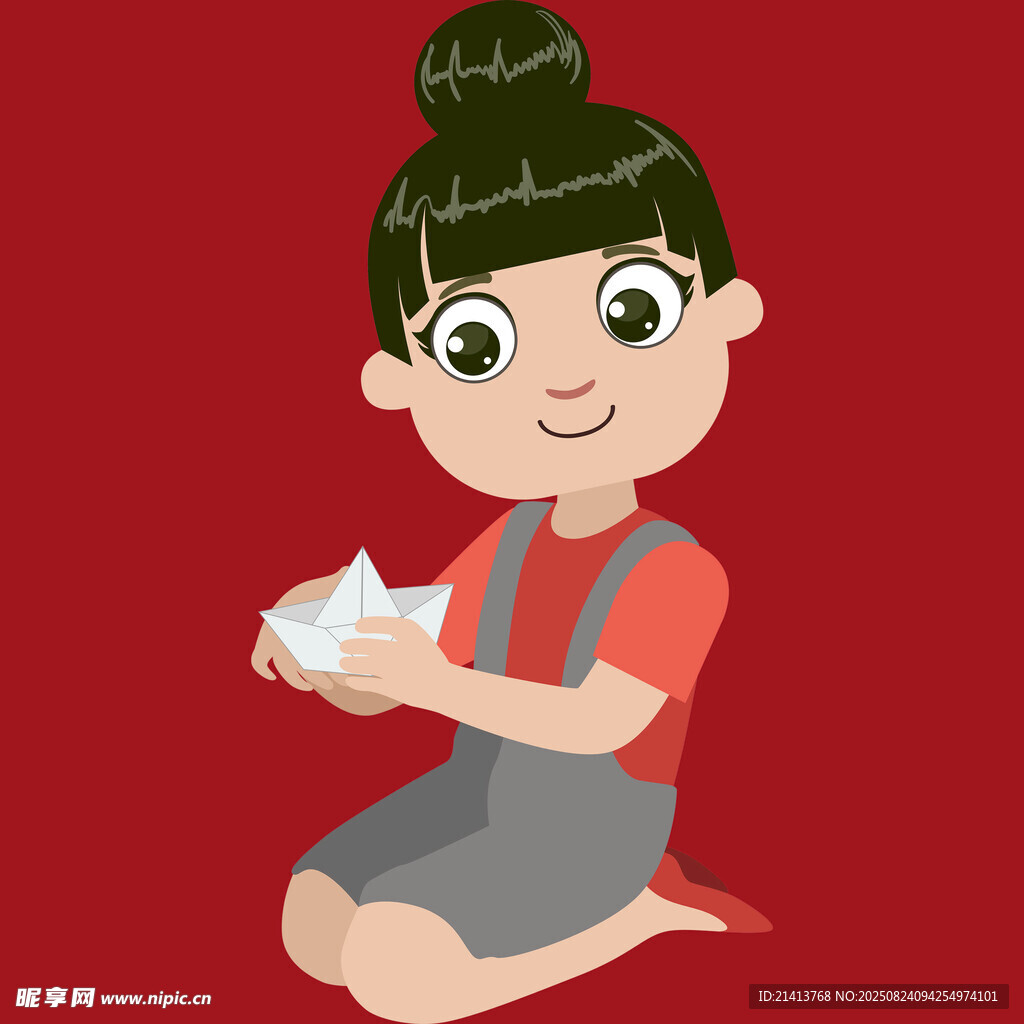 小女孩开心折纸