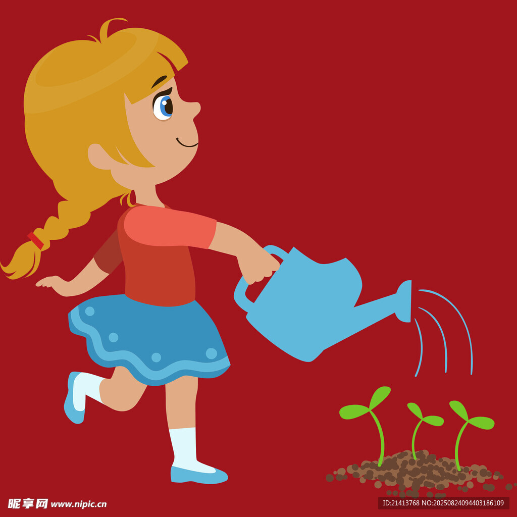 小女孩欢快浇水育幼苗