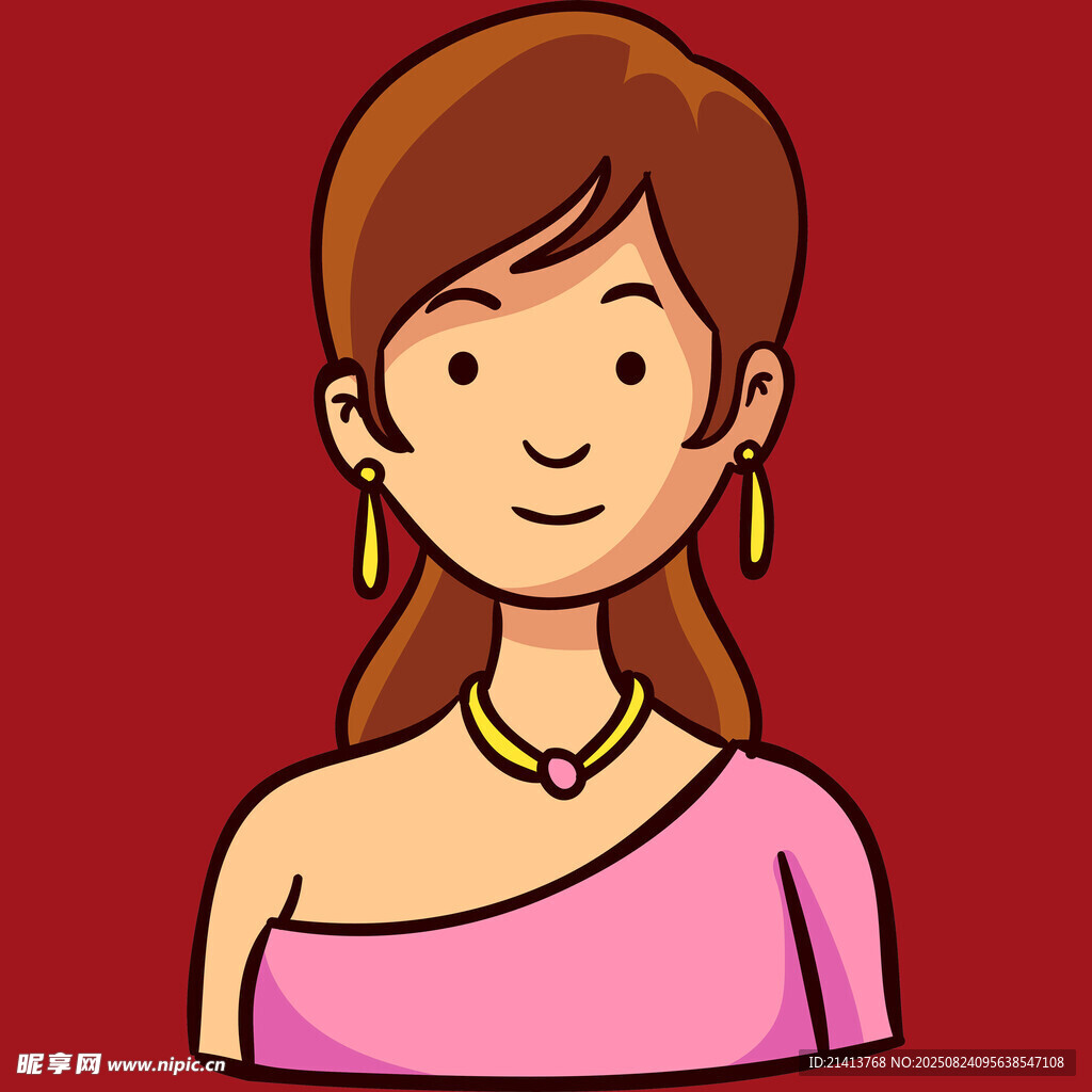 穿粉衣戴首饰的卡通女性
