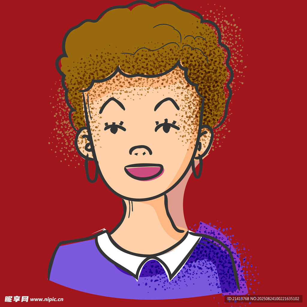 卷发女性头像插画
