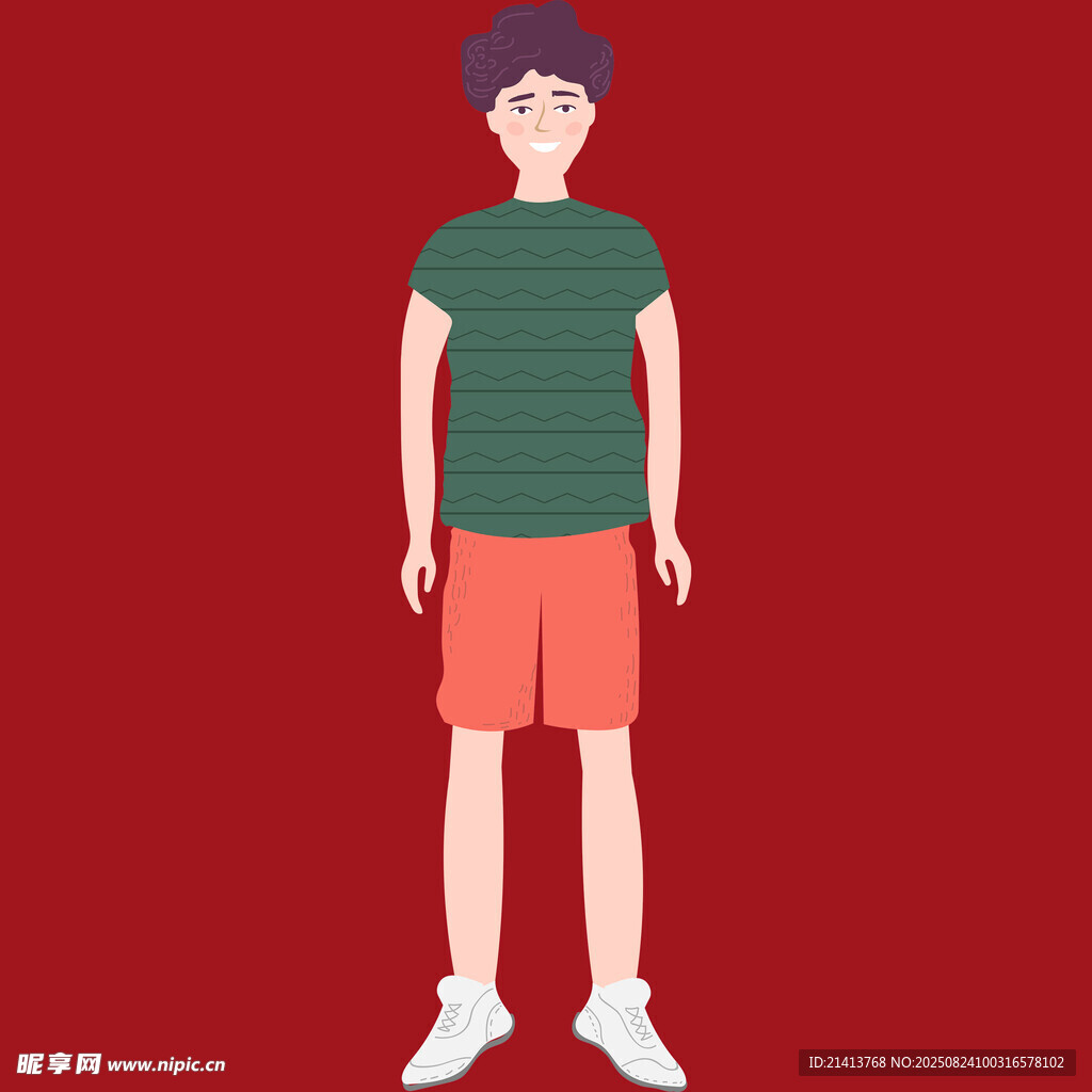 穿绿上衣橙短裤的站立男子