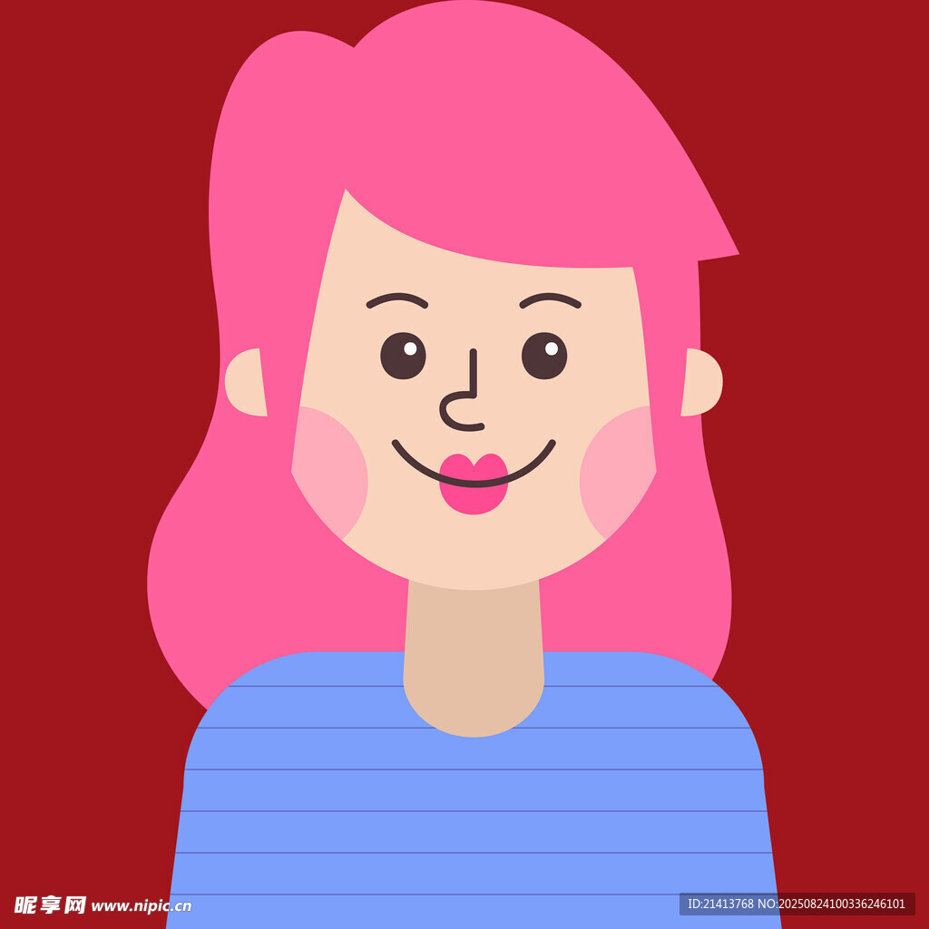 粉色头发微笑的蓝衣女孩