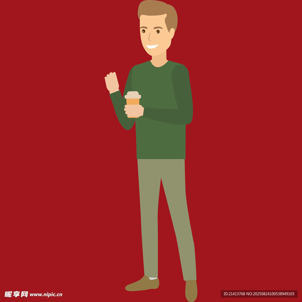 手持杯子的休闲男子