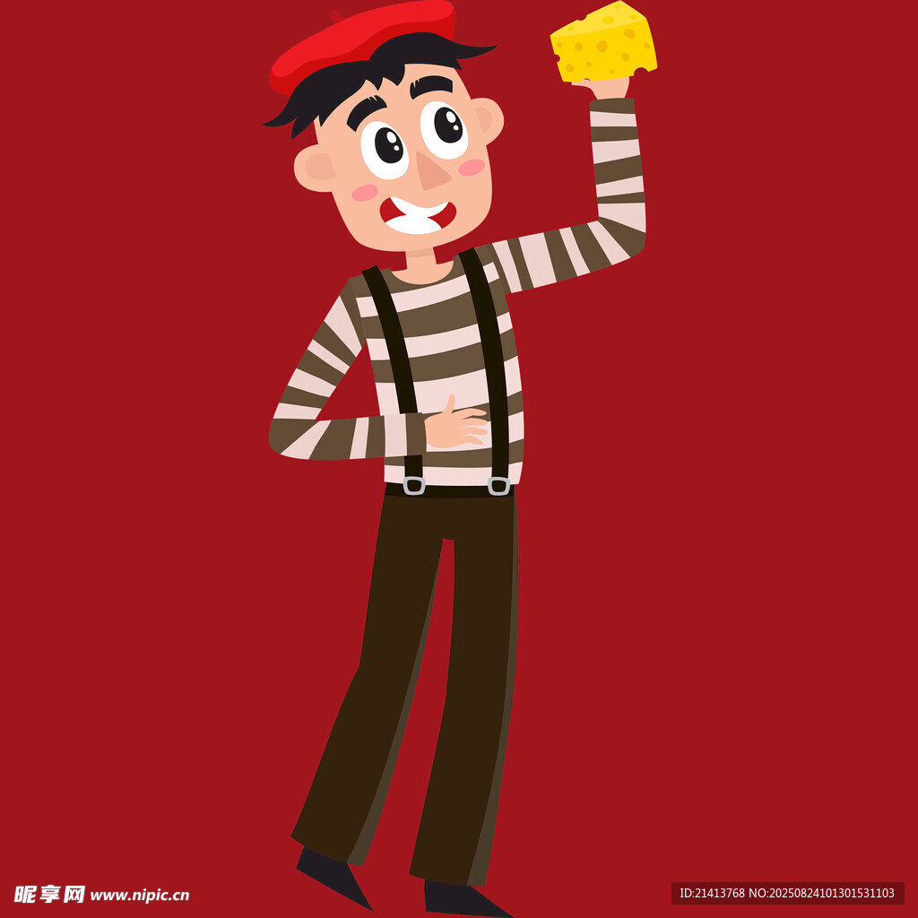 举黄牌的俏皮条纹装男孩