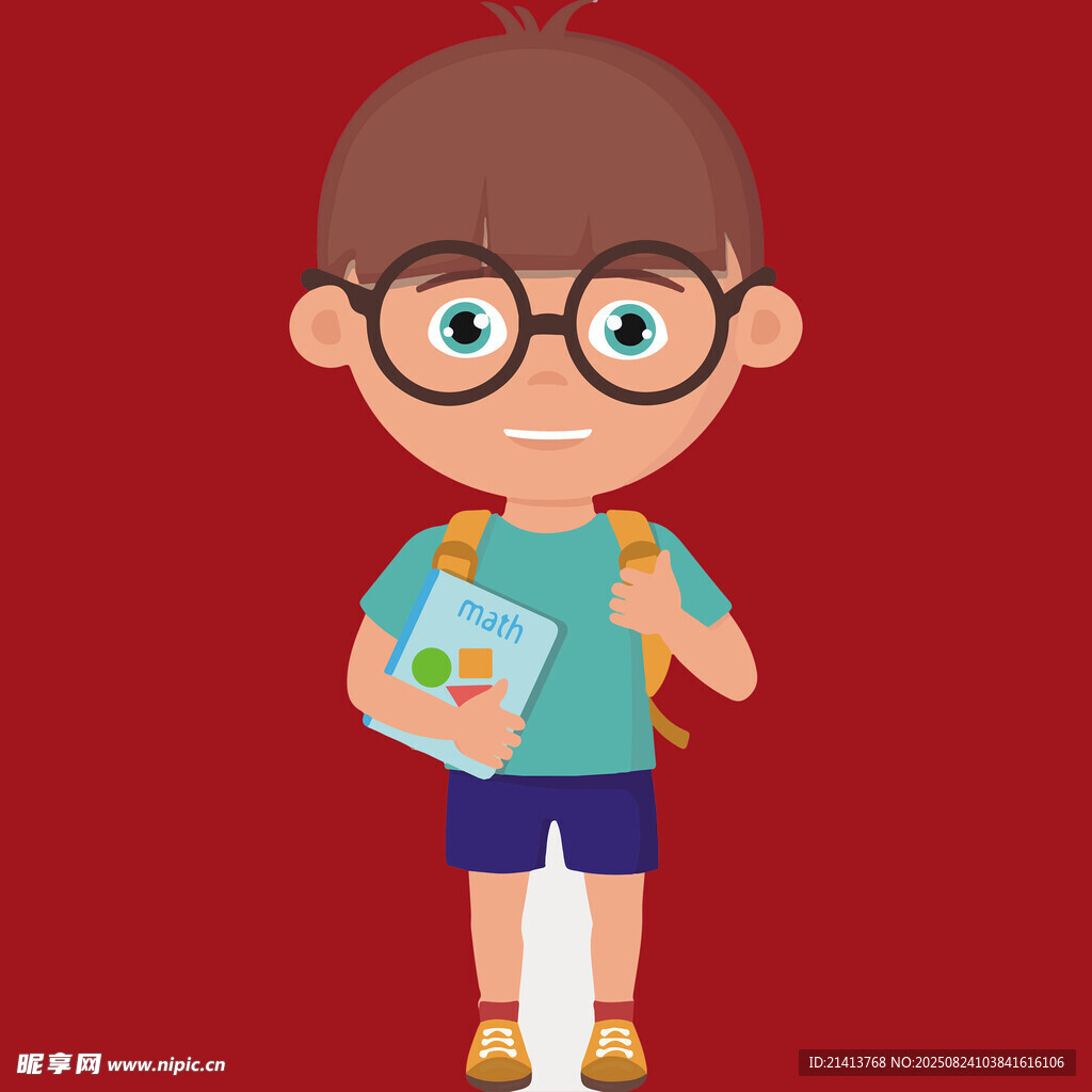 戴眼镜的可爱男孩拿书本