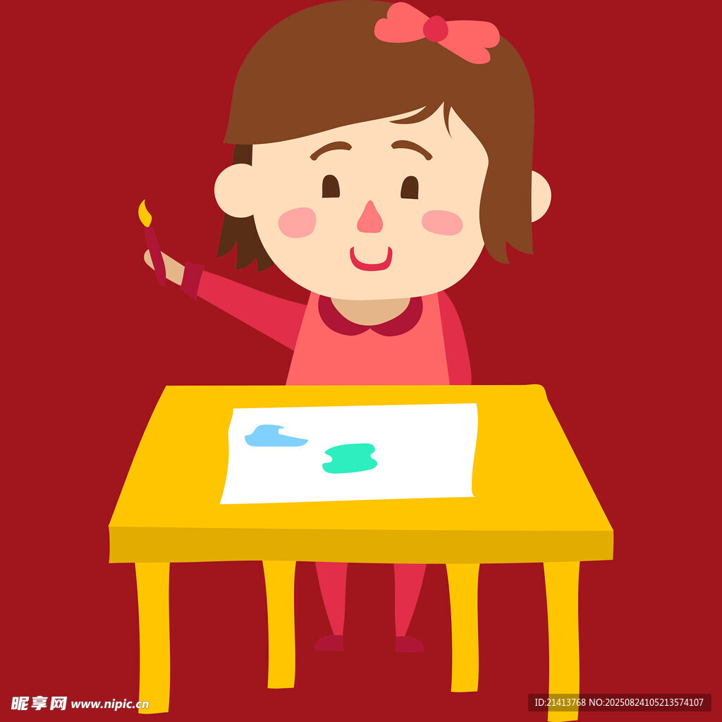 小女孩专注画画瞬间