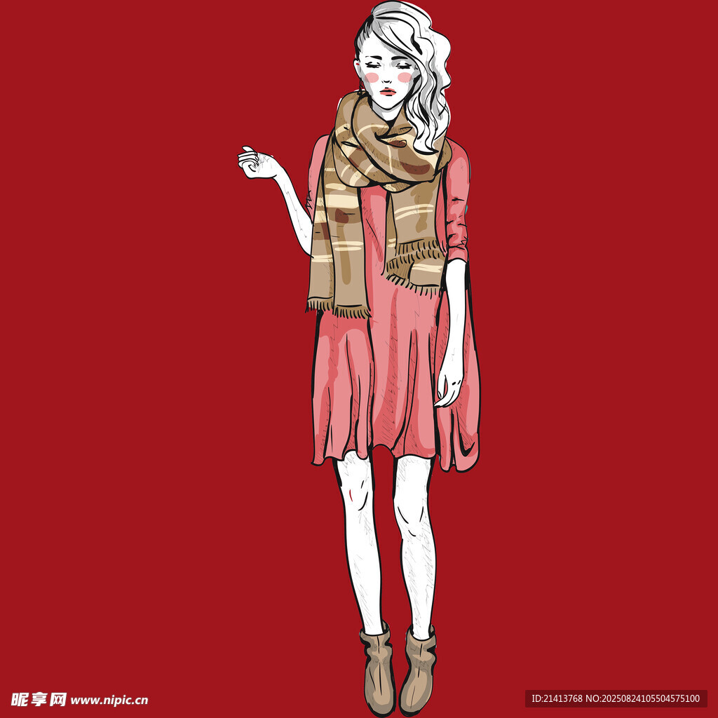 时尚红衣女子优雅姿态
