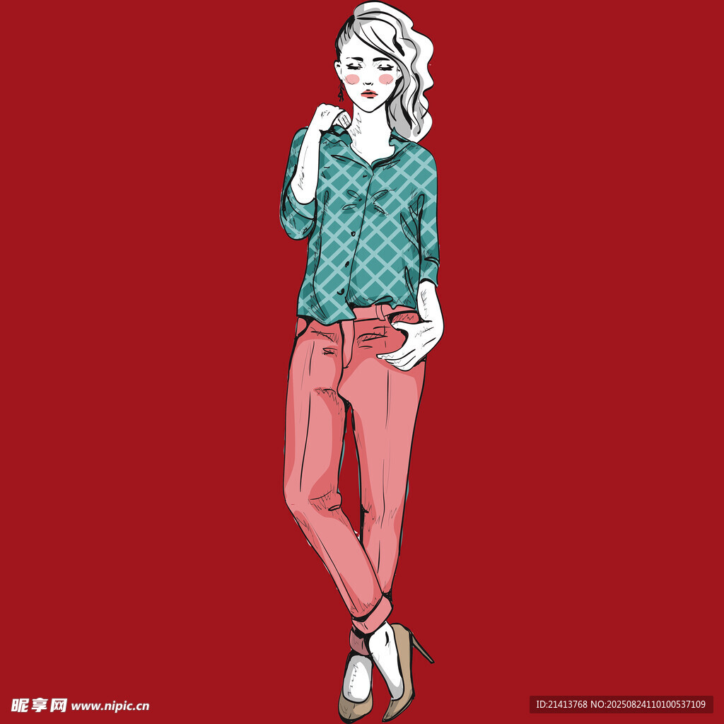 时尚女孩休闲穿搭插画