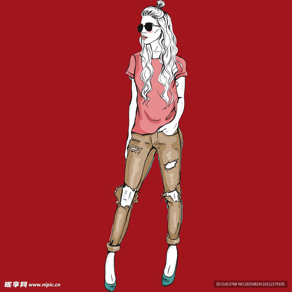 时尚破洞穿搭女性形象