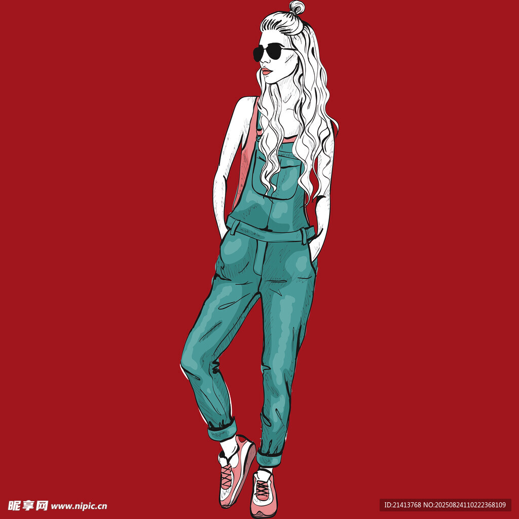 时尚背带裤女性插画