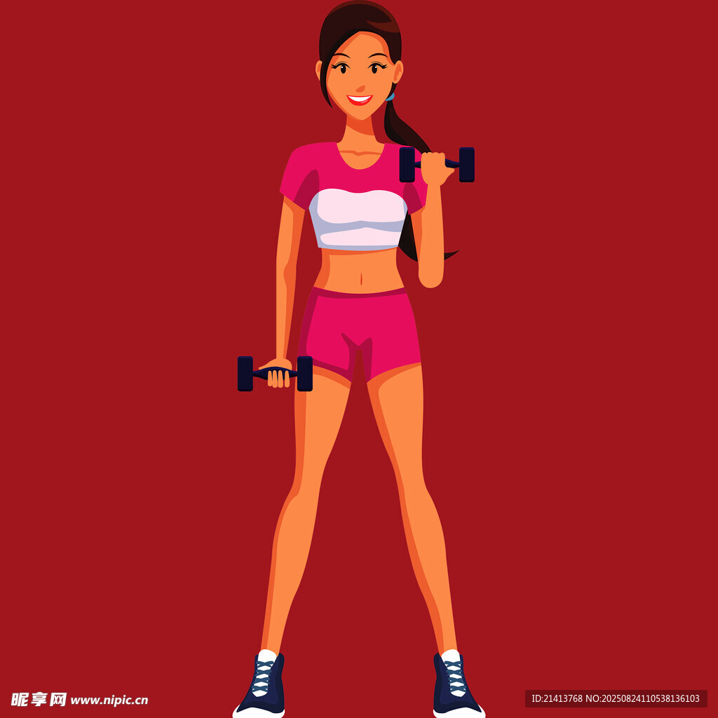 活力女孩举哑铃健身