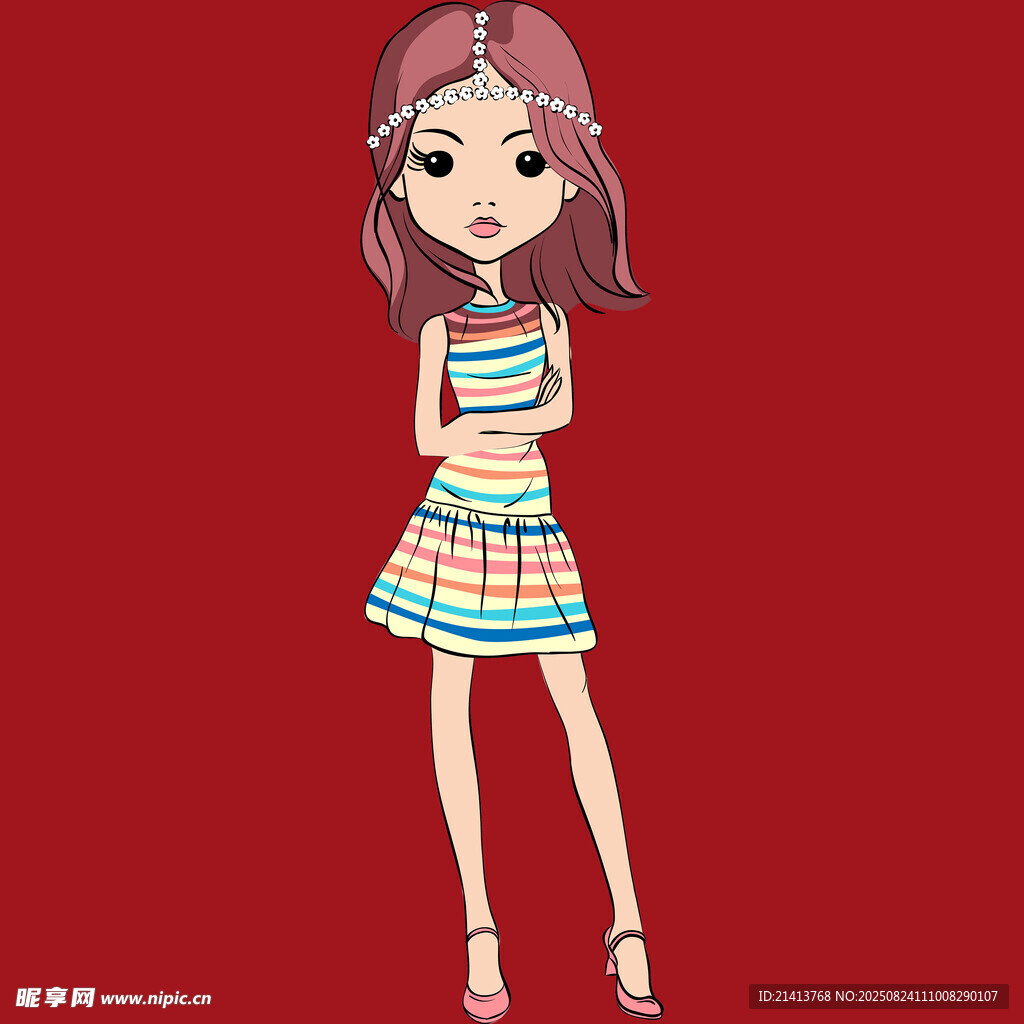 时尚条纹裙女孩
