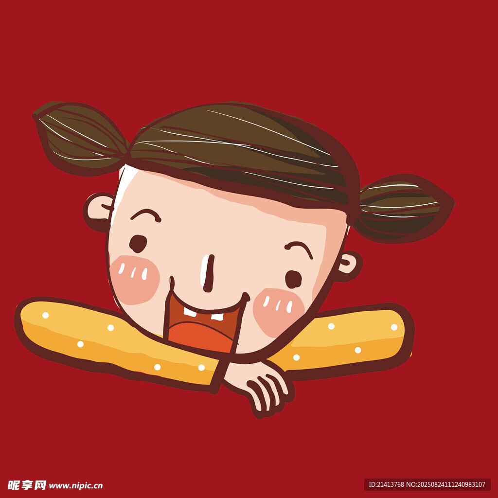 扎辫女孩抱长条面包