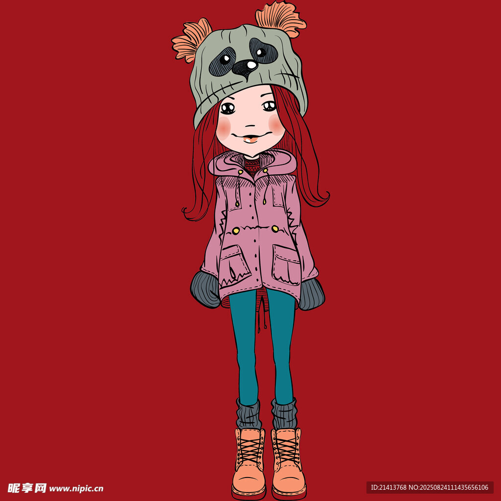 戴鹿角帽的可爱卡通女孩
