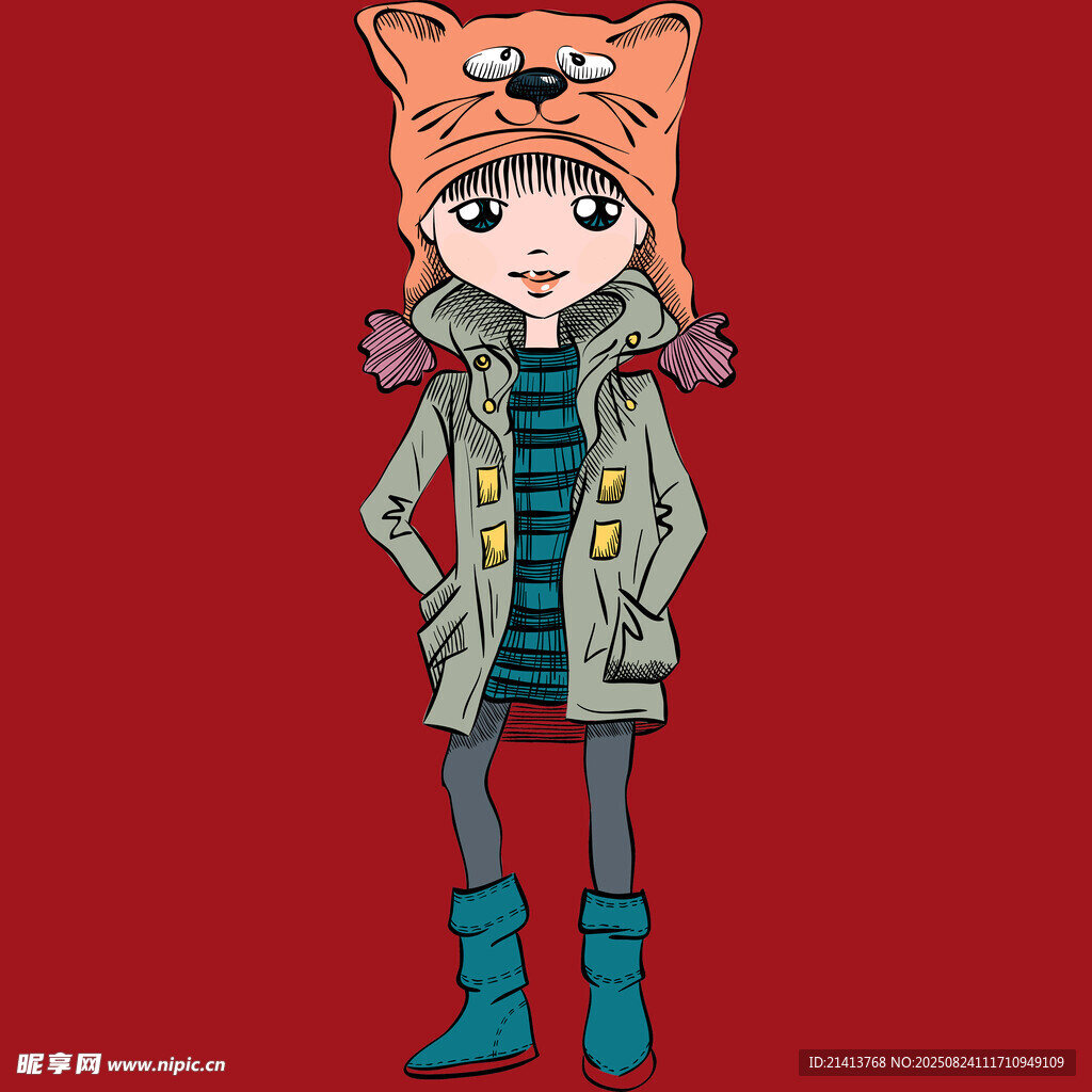 戴猫耳帽的时尚女孩