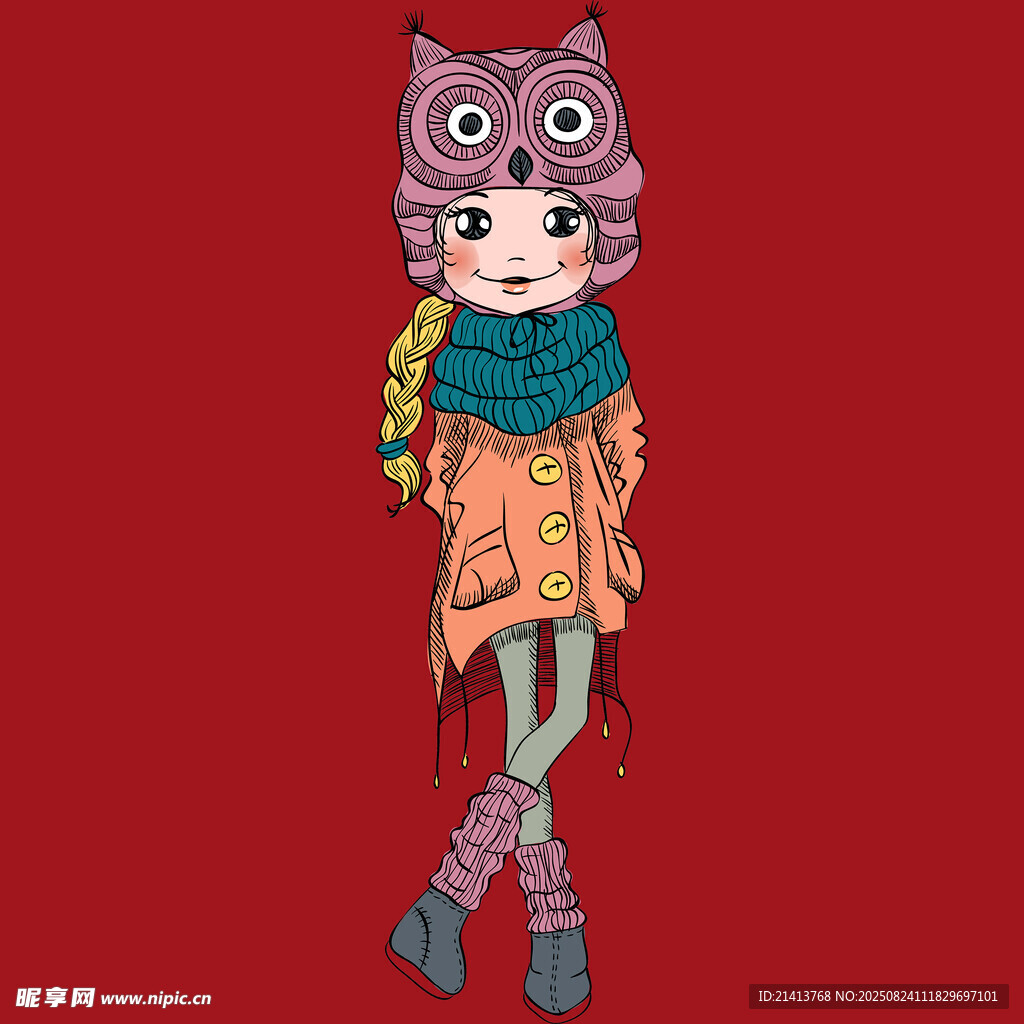 戴猫头帽的时尚卡通女孩