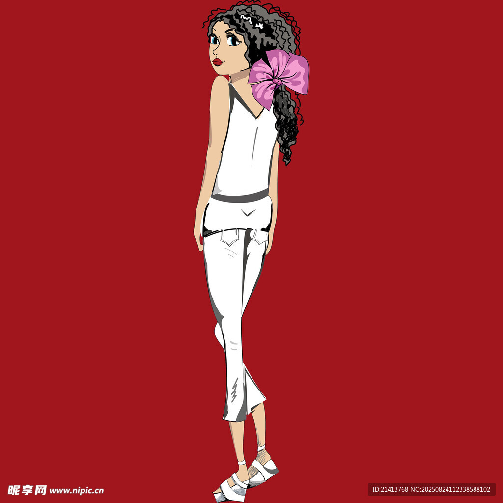 时尚白衣女孩背影造型