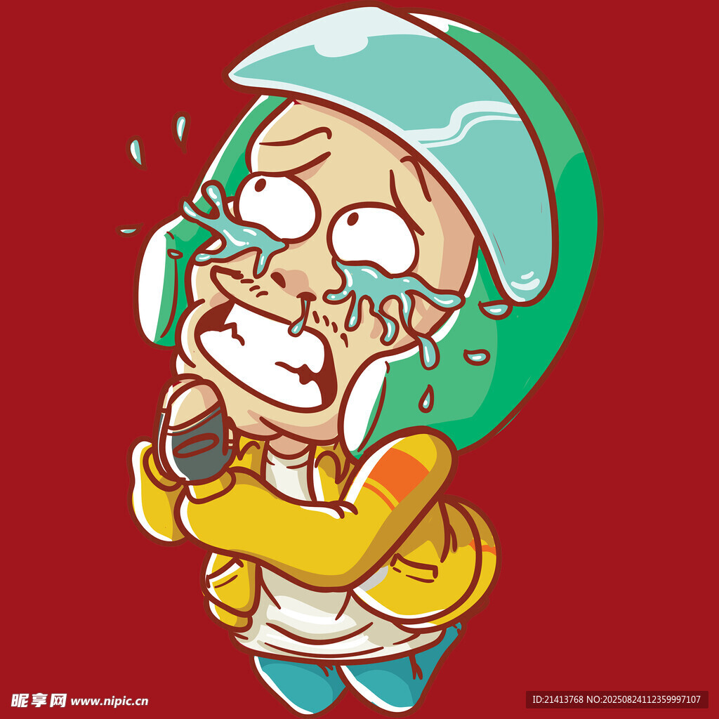 卡通人物雨中狼狈模样