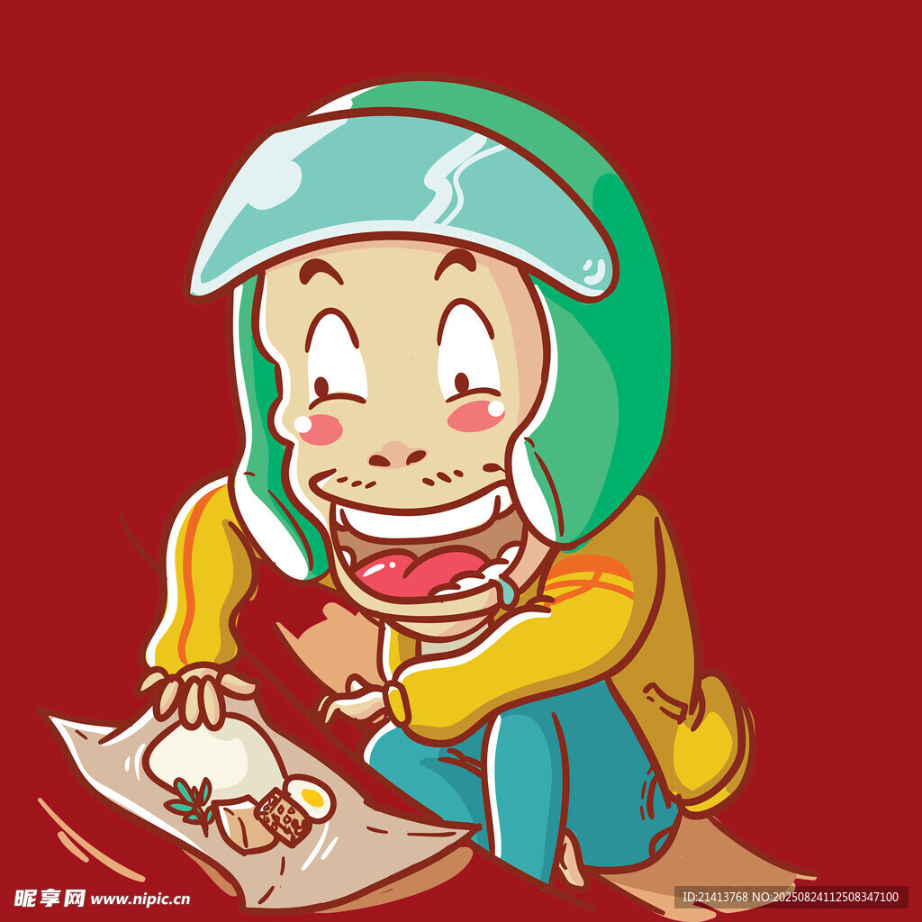 卡通女孩开心享用美食
