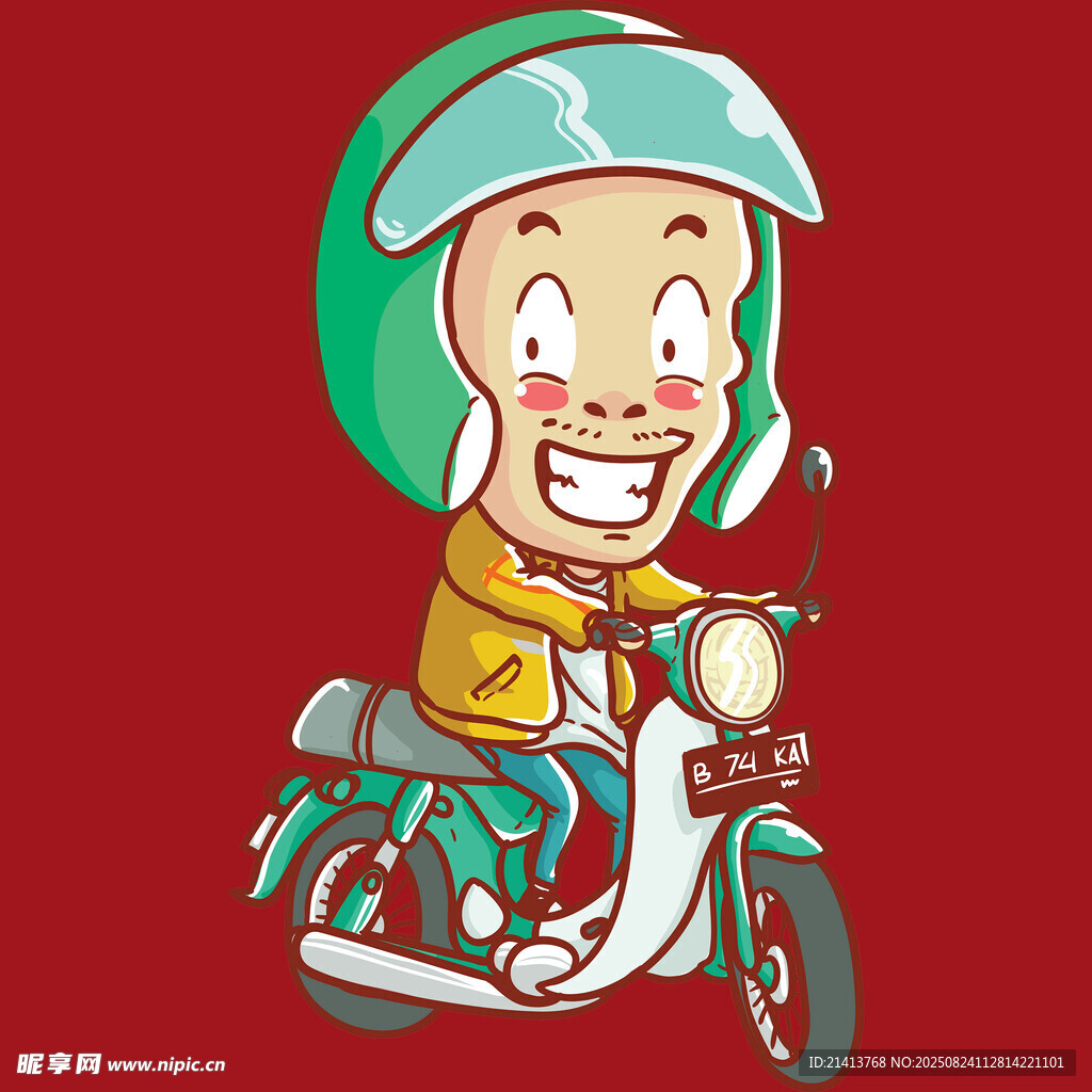 骑电动车的欢乐卡通人物