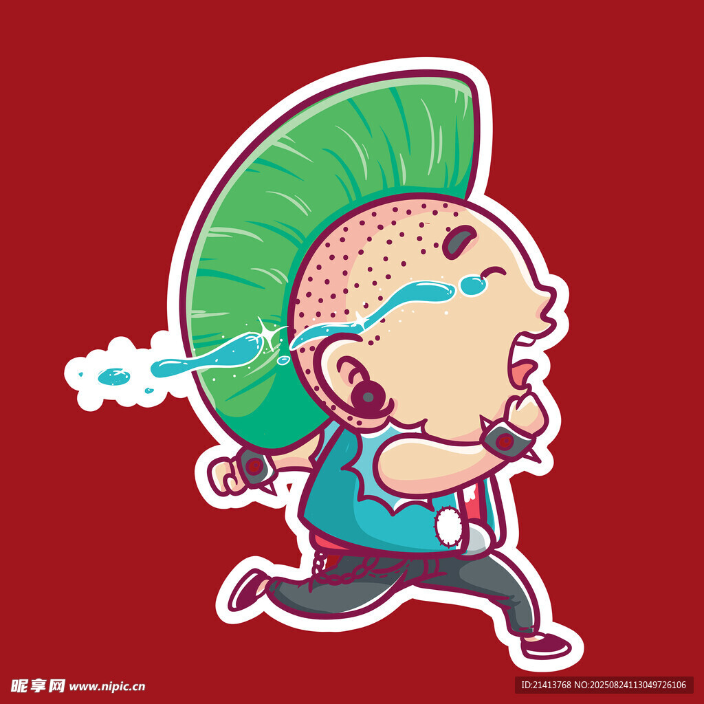 绿发搞怪奔跑卡通人物