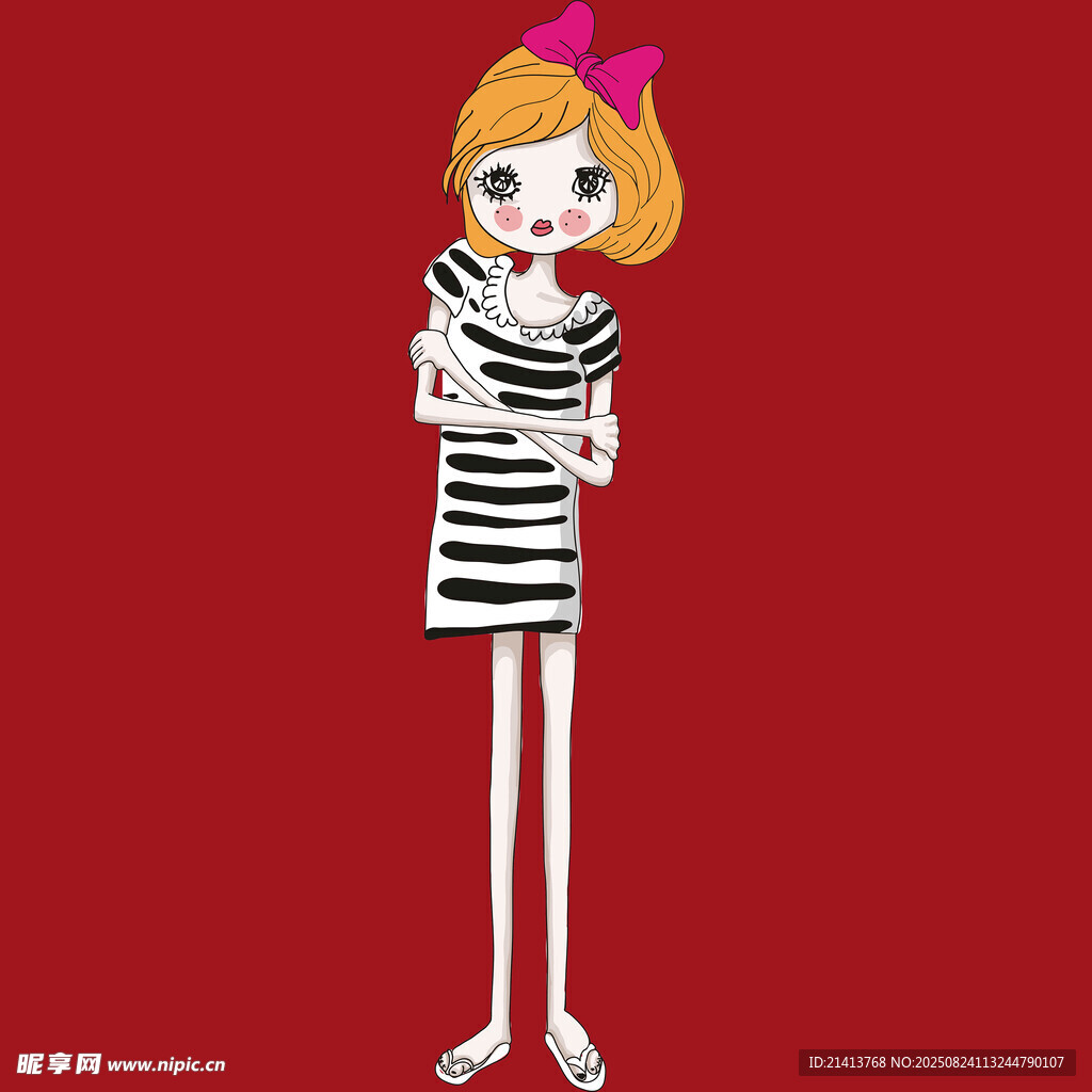 条纹裙女孩的时尚造型