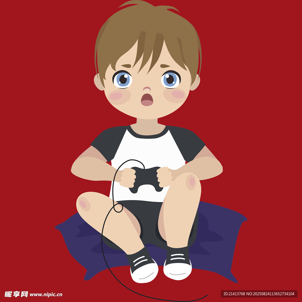 小男孩专注玩游戏画面