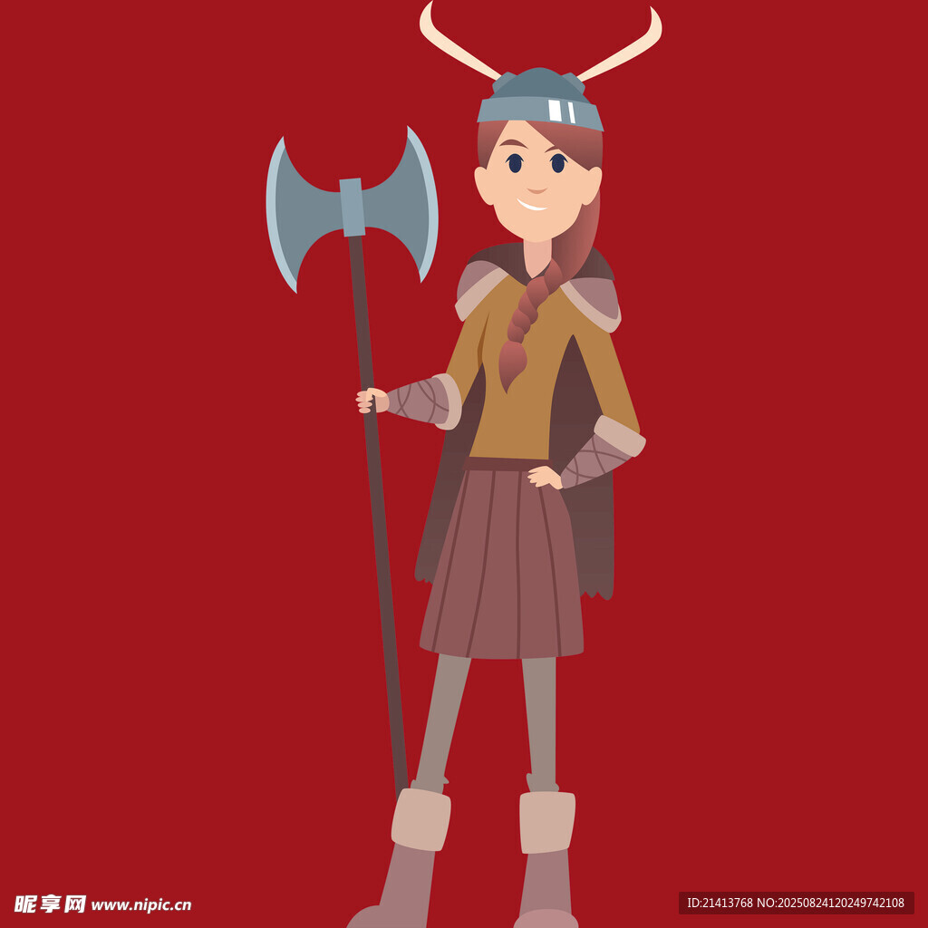 持斧北欧风少女形象