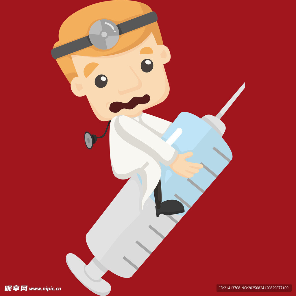 卡通医生手持大注射器