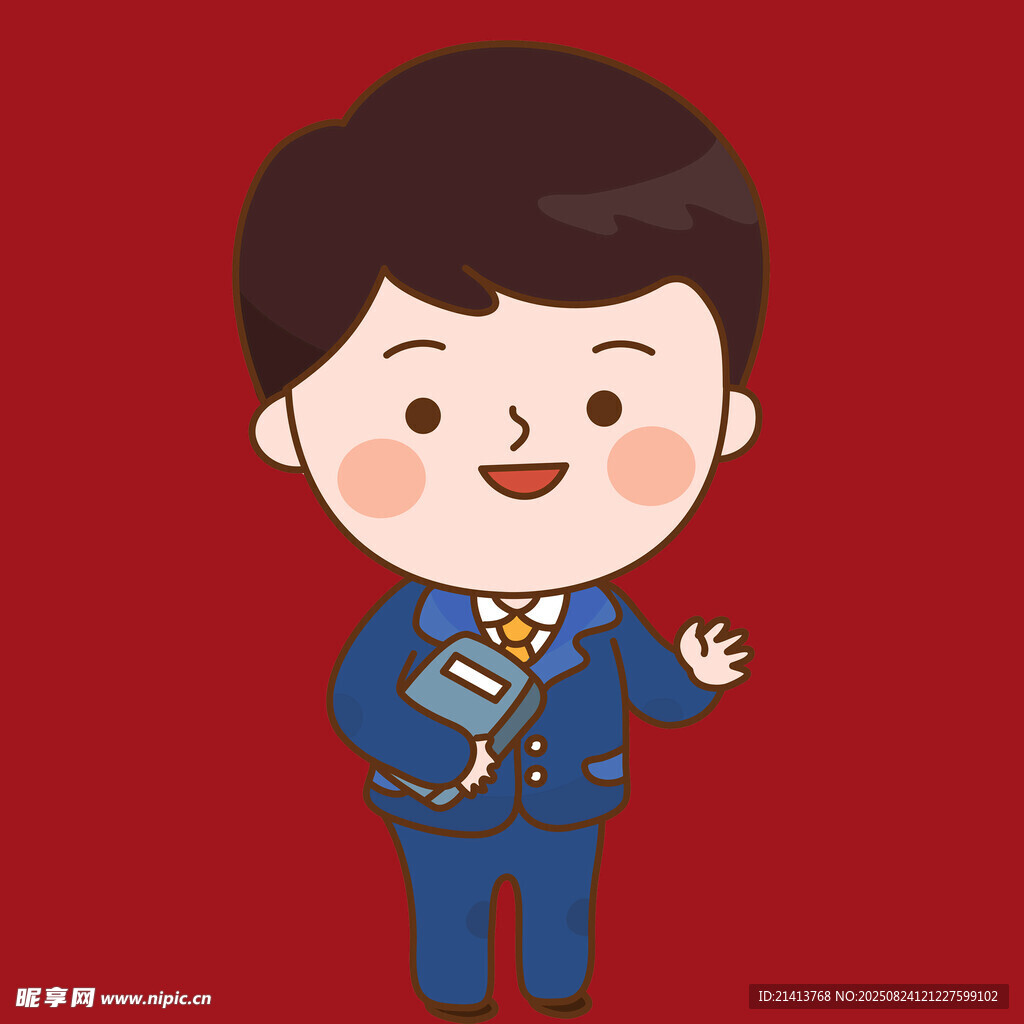 穿制服的卡通男孩打招呼