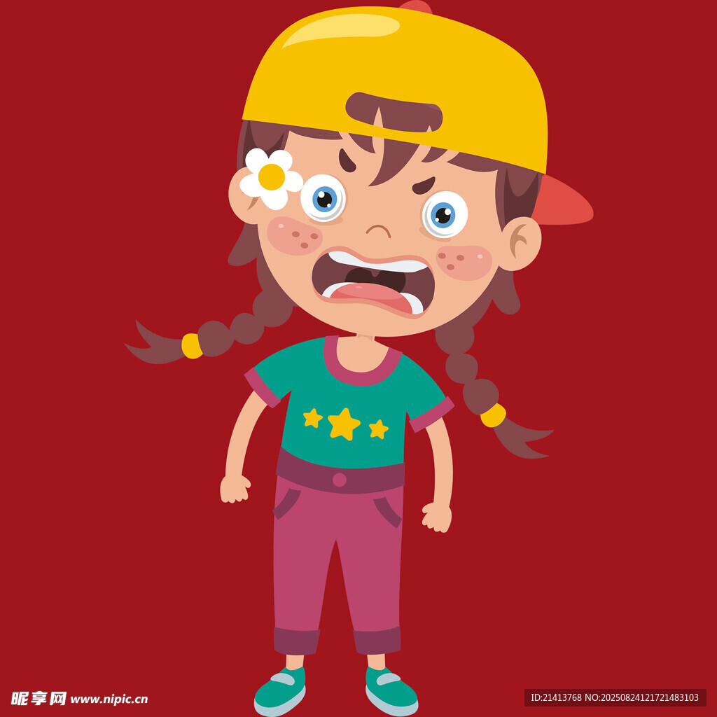 戴帽扎辫的俏皮小女孩