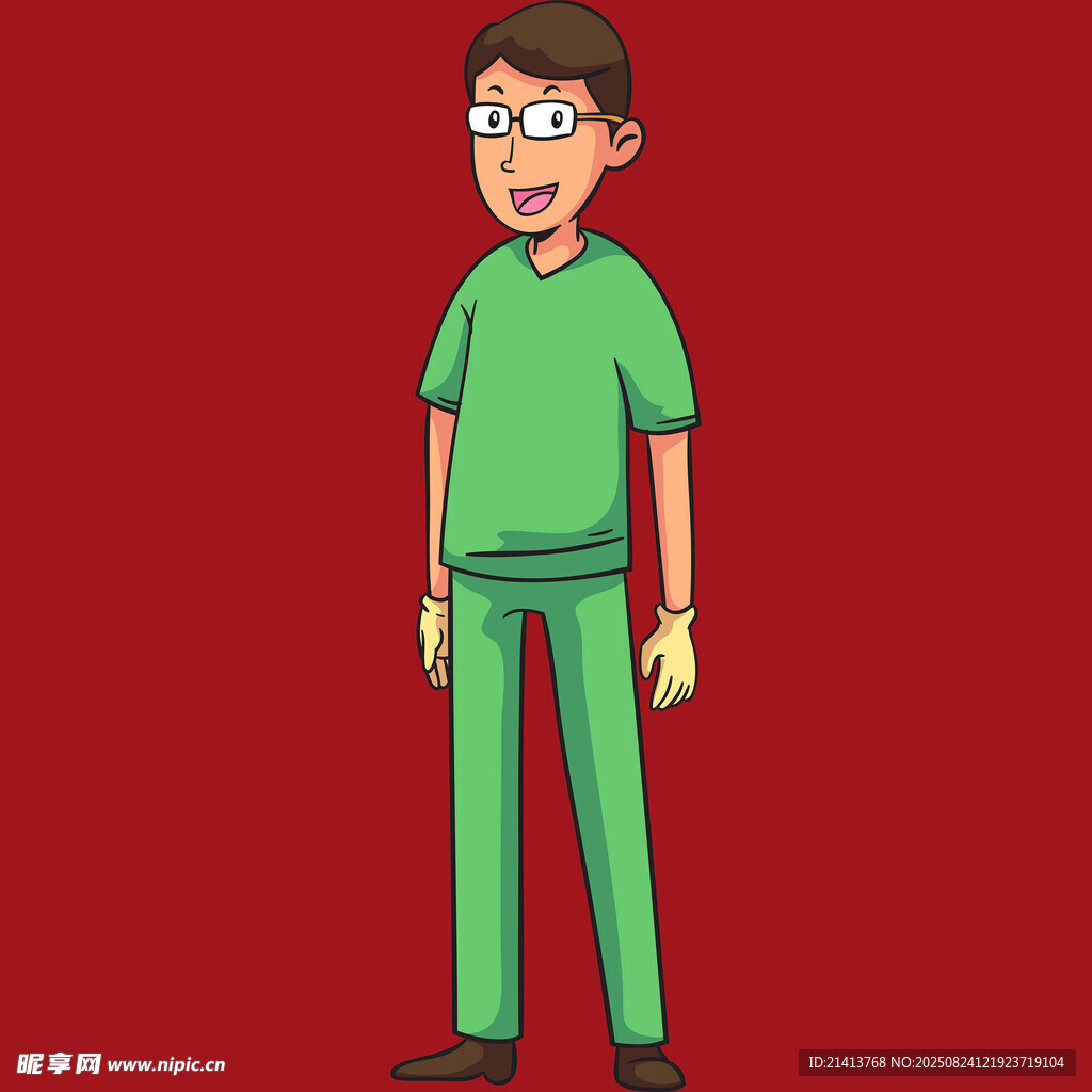 穿绿衣戴眼镜的卡通男子